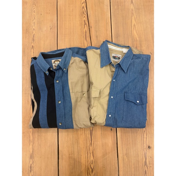 2 Vintage Western Color Block Aztec Button Up Pearl Snap Shirts XL Denim - Picture 1 of 13